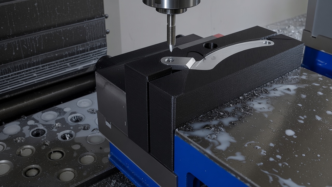 3D printed soft jaws holding a part in a CNC mill