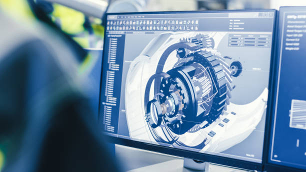 CAD design and engineering model on workstation